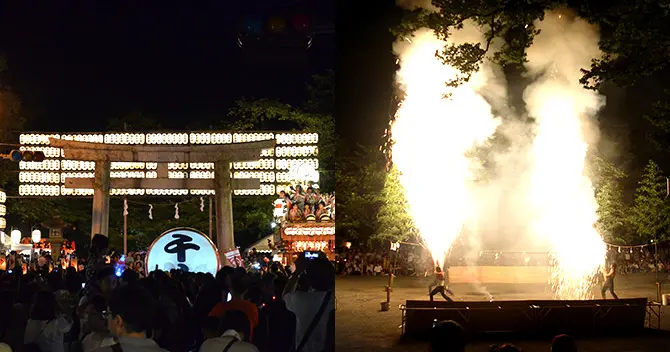 鳥居と手筒花火