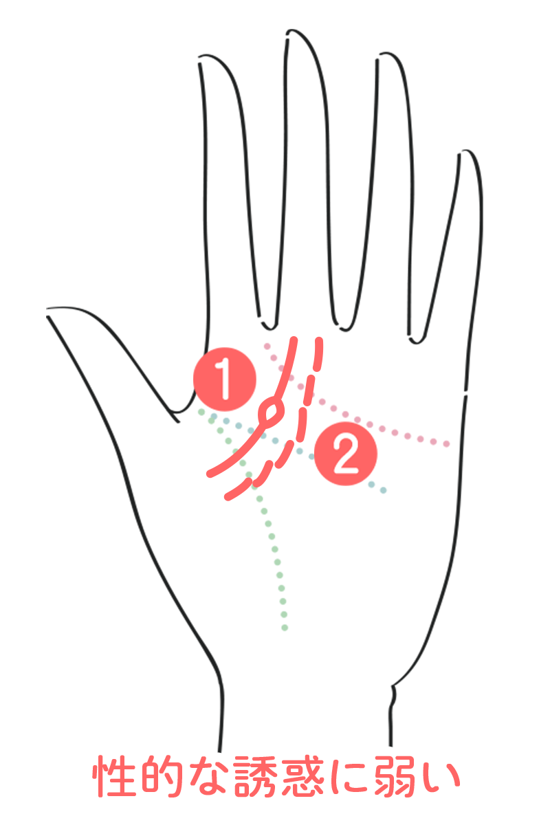 島・切れ切れになっている性愛線の手相画像