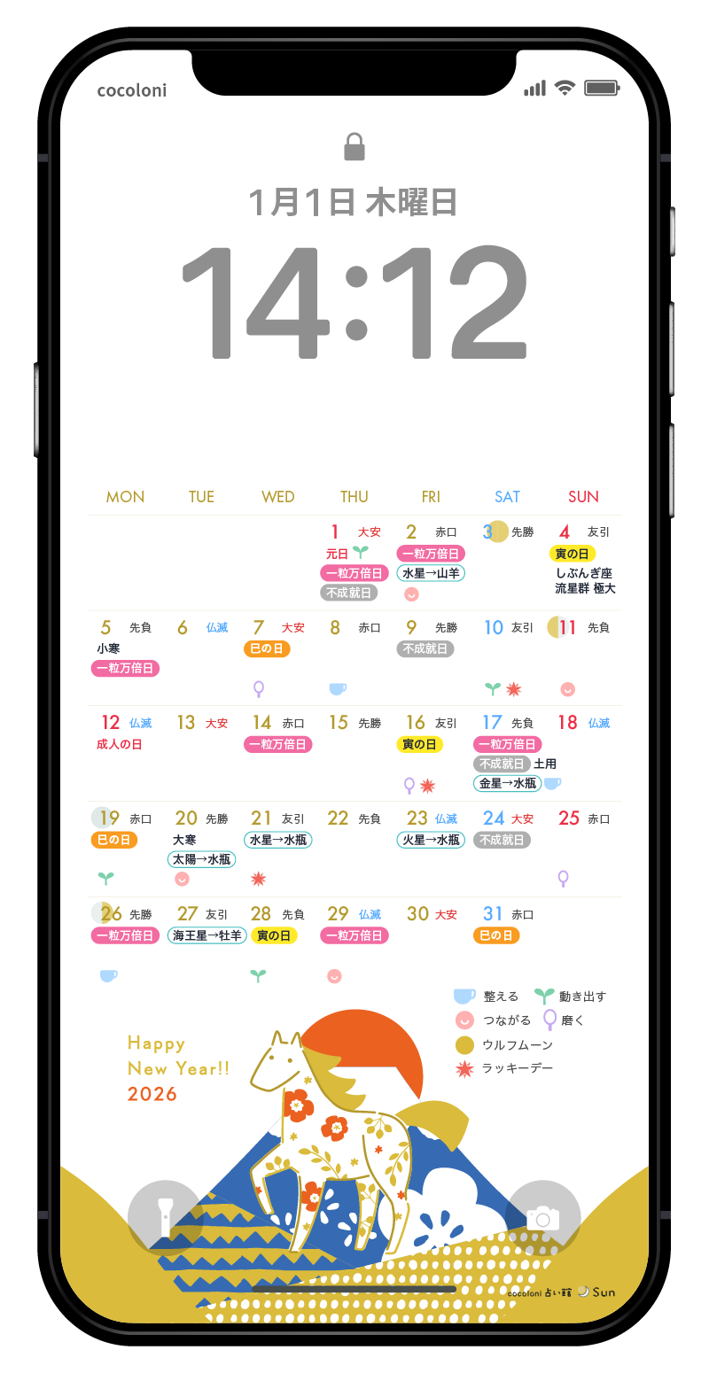 待ち受けに設定した開運カレンダー